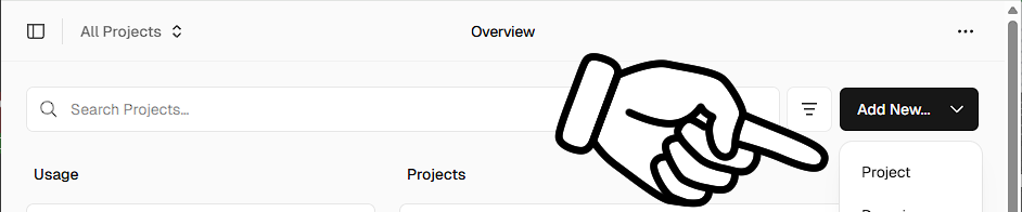 VercelのOverview画面。Add Newボタンを指している